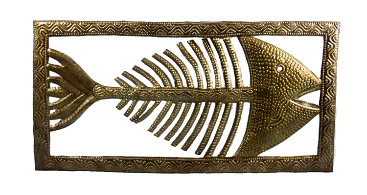 fish bones recycled metal art from Haiti